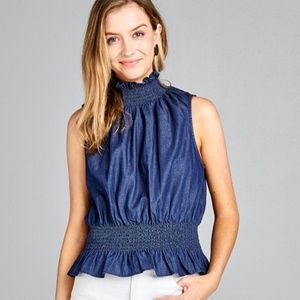 Gorgeous Chambray Gathered Top NEW without tags